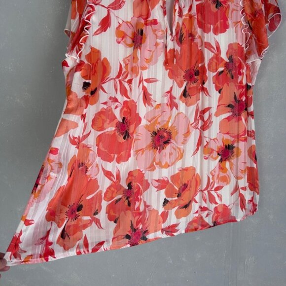 Haver and Blair plus size 2X blouse chiffon ruffle sleeve white orange floral - Picture 5 of 12